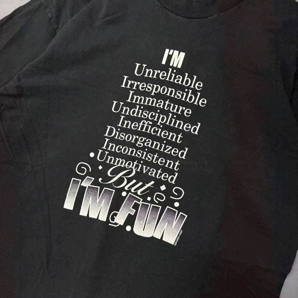 Vintage Parody Comedy Shirt Black Graphic Funny Im Fun 90s XL - Picture 2 of 6